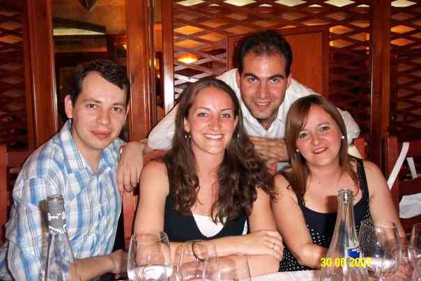 Jessica enjoying dinner with classmates after a salsa class.
