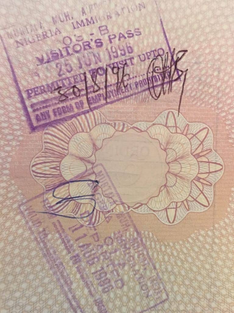 A photo of visa stamp into Nigeria.